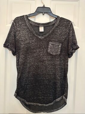 Washed Black V-Neck Tee with Chest Pocket